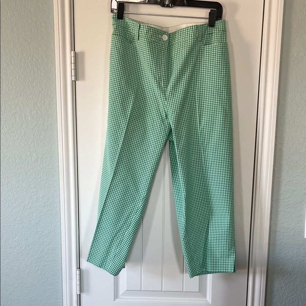 Talbots Green and white gingham Checkered Women's Cropped Pants perfect Skimmer